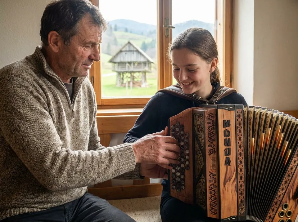 Profesor frajtonarice pokaže učenki prijem na harmoniki